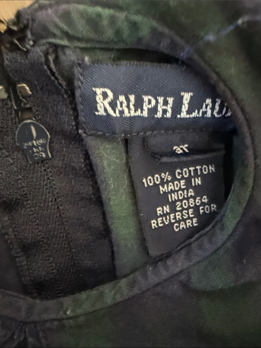 Ralph Lauren Navy & Green Plaid Smocked Waist Dress
